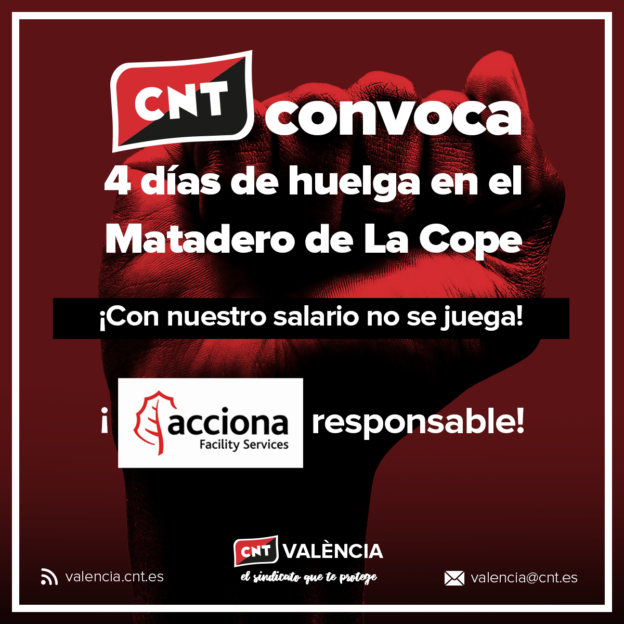 CNT Valencia huelga matadero cope