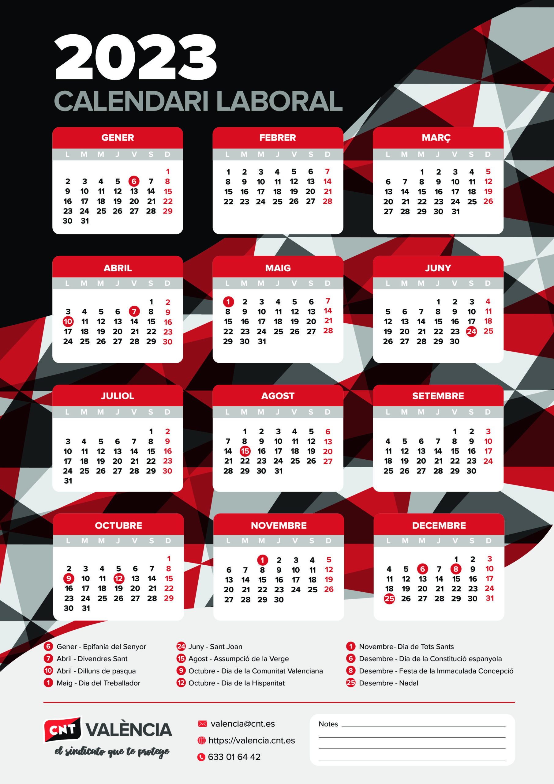 Calendario del valencia 2023